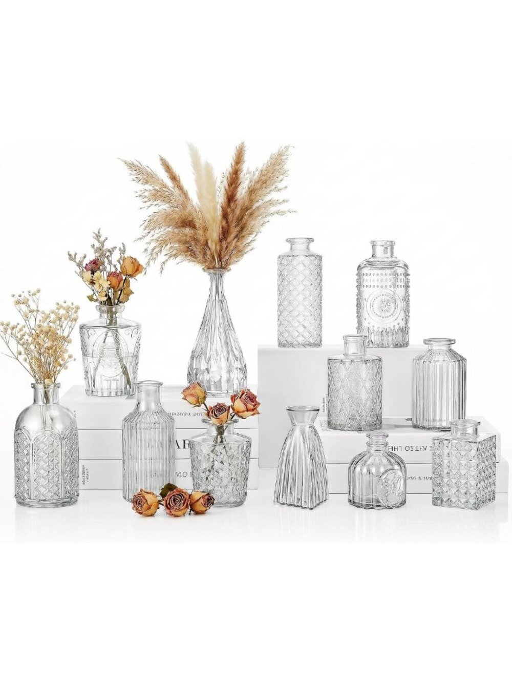 12 Pcs Vintage Clear Bud Vases Set - Mini Glass Bottles for Rustic Decor